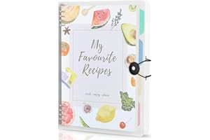 WEMATE Livre de recettes vierge pour enregistrer vos propres recettes Livre de recettes amovible à 8 anneaux avec 8 intercalaires et 4 autocollants pouvant contenir jusqu'à 272 recettes.