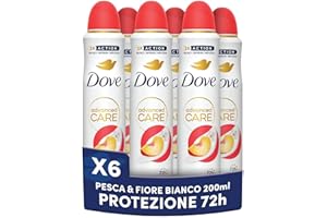 Dove Deodorante Spray Advanced Care Go Fresh Pesca, con Formula Idratante e Delicata sulla Pelle, Senza Alcol, Pelle Asciutta Fino a 72 Ore, Deodorante Uomo e Donna, 6 Pezzi da 200ml