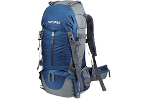 SKYSPER Sac à Dos de Randonnée 50L (45 + 5) en Nylon avec Housse de Protection Imperméable Ultraléger pour Alpinisme Escalade Trekking Voyage Camping Unisexe Sac à Dos de Sports en Plein air