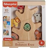 Fisher-Price 3 yaş ve &uuml;zeri &ccedil;ocuklar i&ccedil;in gelişime yardımcı 10 par&ccedil;alı &uuml;st &uuml;ste dizilebilir Ahşap Denge Ağacı, HXT87