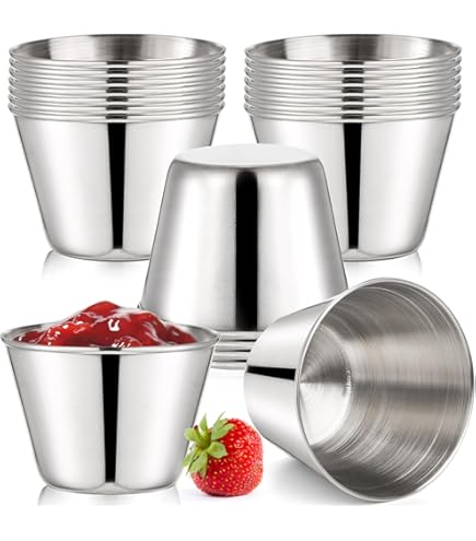 GK Global Kitchen Stainless Steel Sauce Cups 6 Pack Condiment Cups Ramekin Dipping Portion Pots Dip Snack Metal Bowls Set For Ketchup BBQ Mustard Salad Dressing Sushi SOYA Sauce (7cm-3oz