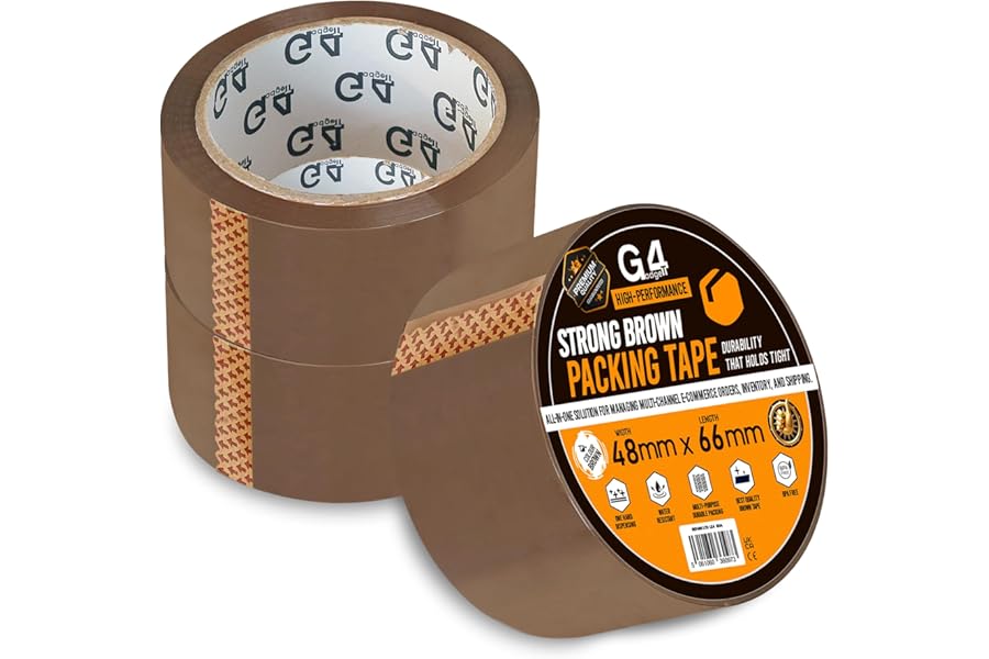 G4GADGET Pack of 3 Strong Brown Packing Tape – 48mm x 66m – Heavy Duty Parcel Tape for Moving Boxes, Shipping and Packaging