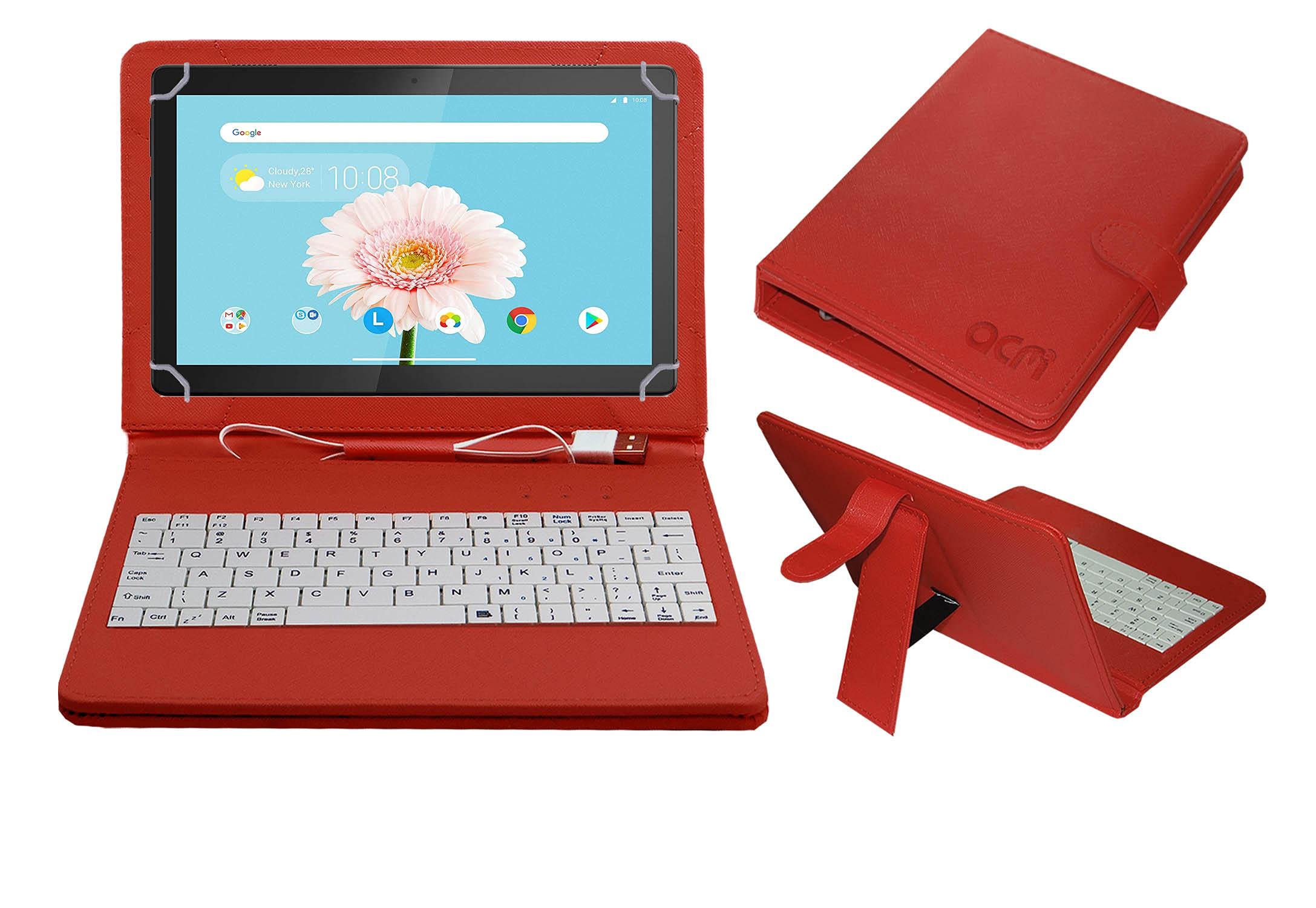 ACM USB Keyboard Case Compatible with Lenovo Tab M10 LTE Tablet Cover Stand Study Gaming Direct Plug & Play - Red