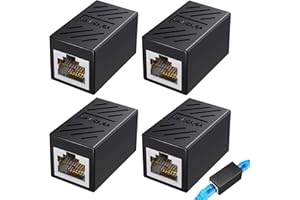 Deilonie 4 Pieces RJ45 coupler, Black Ethernet Connector, Female to Female for Cat7/Cat6/Cat5e/Cat5 Ethernet Network Cable, to connect two short network cables, High-Speed 10 Gbps Data Transfer
