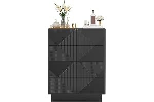 UEV Byrå med 4 lådor, byråskåp, smal sideboard (svart) | Skänk lådskåp push to open, universalskåp för vardagsrum sovrum hall