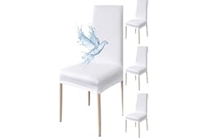 Poligino Fundas Sillas de Comedor Pack 4 Impermeable, Fundas para Sillas Elástica, Suave y Confortable, Blanco Puro