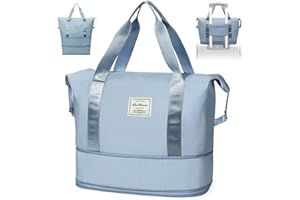 Paneerte Reisetasche Damen, Handgepäck Tasche Faltbare Reisetasche Weekender Damen Reisetasche Handgepäck Nass- Und Trockenreisetasche, Geeignet Für Sport Und Reisen,Blau