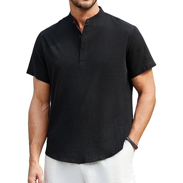 COOFANDY Linnen hemd, heren overhemd, korte mouwen, button-down, regular fit, vrijetijdshemden, zomer, strand, linnen shirt, Helder jeansblauw, XXL