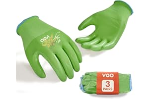Vgo... 3 Pares Guantes de Jardinería Mujer- Revestimiento de Nitrilo Antideslizante, Lavables a Máquina, Transpirables, Flexible para Exteriores, Bricolaje, Rancho, Camping(NT2110-FM,Verde,M,3 pares)