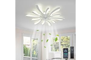 ‎YOLEDY YOLEDY Lampe mit Ventilator Leise mit Fernbedienung, Moderne Deckenventilator mit Beleuchtung, Dimmbar, Licht Speicher Funktion, 6 Geschwindigkeit, für Schlafzimmer, Küche, Weiß