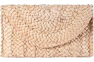 EVEOUT Bolso de Paja Tejido para Mujer Cartera Clutches Vintage Bolsa de Vacaciones en la Playa