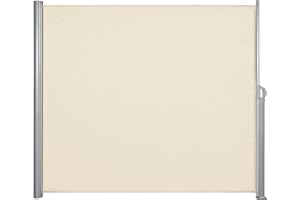 Home Trends® Toldo lateral de 180 x 400 cm, color beige, extensible, poliéster de 280 g/m², protección contra el viento y la privacidad, marco de aluminio para balcón, jardín, terraza