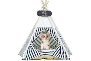 Whiwhi Chien Tente Tipi pour Animaux De Compagnie avec Coussin Lit Portable Amovible et Lavable pour Chien et Chat Maison et Tente avec Petit Tableau Noir 60x60x70cm