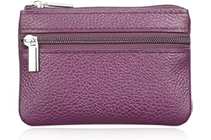 Hibate Women's Mini Coin Purse Wallet Genuine Leather Zipper Pouch with Key Ring