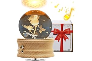 BUOTAU Caja de Música con Bola de Cristal 3D, Caja de Música Giratoria 360° Luminosa con Proyección de luz y Base de Madera para Niños, Esposas, Madres, Regalo Decorativo Creativo(Rosa)