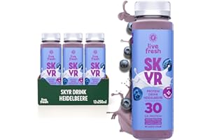 ‎LIVEFRESH LiveFresh Skyr Drink – Heidelbeere – 30g Protein + Kollagen – Kalorienarm – Ohne Zuckerzusatz – Protein Shake Alternative – 12x250ml