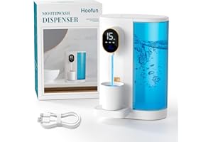 HOOFUN Automatic Mouthwash Dispenser for Bathroom: 20.3Oz Mouth Wash Dispenser with Magnetic Cup Holder, 4 Levels, Wall Mounted, Electric Auto Mouthwash Dispenser for Kids Adults, Bathroom Accessories White