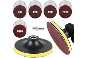 DELAMIYA discos de lija Kit de 125 mm de velcro,50 unidades de papel de lija con almohadilla de lijado M14, accesorio de lijado para destornillador inalámbrico, grano 10 x 40/60/80/120/180 para madera y metal