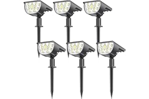 SIGRILL Lampe Solaire Exterieur Jardin, IP65 Étanche Lumiere Solaire Exterieur,3 Modes Spot Solaire Exterieur,Blanc Froid Eclairage Exterieur Solaire pour Jardins, Chemins 33LED (6 Pièces)
