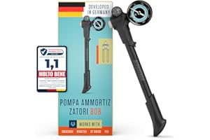 Alphatrail Pompa Ammortizzatori Bob - Per tutte le sospensioni 300 PSI / 20,7 Bar pressione massima I Valvola a 2 stadi I Air bleeder I manometro grande (Ø40mm) I Per RockShox, Fox etc