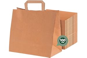 HORECA COLLECTION MAXI PRODUCTS - 100 Bolsas Papel Kraft con Asa Plana - 40 x 12 x 32 cm - Bolsas Regalo - Bolsitas Regalo Personalizables - Eventos y Hotelería - Comunión, Cumpleaños, Bodas - PERSONALIZABLES
