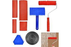 SLTAXAR 8 Pezzi Rullo per Venature Legno Strumenti Venatura del Legno Rullo con Manico Strumento Texture Legno in Gomma per Decorazioni Pareti, Scrivanie, Colonne, Fai da Te