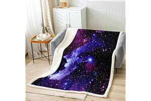 Tbrand 3D Galaxy Decke 150x200cm Universum Sternenklarer Himmel Drucken Flanell Fleecedecke Lila Blau für Kinder Jungen Mädchen Dekorative Mikrofaser Kuscheldecke Decke