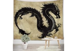 LB Dragon Tapisserie Noir Animal Légendaire Ancien Chinois Tenture Murale pour Salon Chambre Dortoir Murale Décoration,Fête Contexte,150x130cm