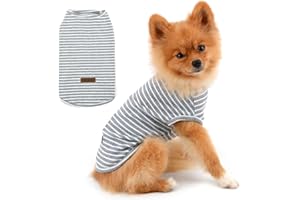 PAIDEFUL Vêtements pour Petits Chiens Garçon Fille été rayé Chiot t-Shirt Gilet Respirant Coton t-Shirt sans Manches Chihuahua Yorkshire Gris M