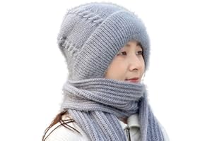 LAKEMON Écharpe Coupe-Vent intégrée avec Protection des Oreilles, Bonnet de Protection des Oreilles épais et Chaud à Tricoter, Bonnet tricoté Chaud d'hiver pour Femme