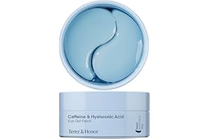 Terez & Honor Caffeine Eye Patches: 30 Pairs Korean Under Eye Hydrogel Masks for Puffiness, Dark Circles, Bags & Wrinkles, with Hyaluronic Acid - Hydrating & Cooling Skincare Pads, Vegan, No Fragrance