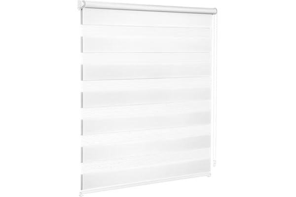 Victoria M. Zevra Estor Doble Enrollable Día y Noche sin Taladrar, Tiras Translúcidas y Oscurecedoras, para Puertas y Ventanas, 65 x 160 cm, Blanco
