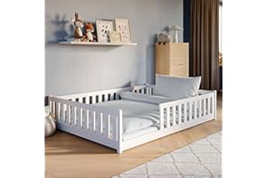 Kids Collective Montessori Letto a terra per bambini 140 x 200 cm con protezione anticaduta e rete a doghe Bianco Altre misure 80 x 160 cm 90 x 200 cm 120 x 200 cm