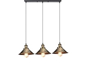 iDEGU 3 Lampes Suspension Luminaire Industrielle Lustre Plafonnier Design Edison Métal Lustre Suspension Vintage Lampe de Plafond pour Salle à Manger Salon Chambre Bar Cuisine (22cm, Barre, Bronze)