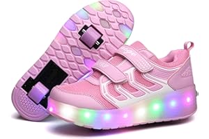 HOSIMY Unisex Kids LED Strips Roller Skates Shoes with Wheels Boys Girls Cross Trainers Technical Luminous Skateboarding Shoes Outdoor Gymnastics Sneakers with USB Charging