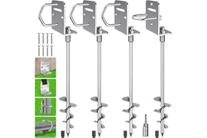 BeneLabel Ground Anchor, 80cm Trampoline Stake Swing Anchor Screw 4pcs Heavy Duty Wind Storm Earth Sand Spike 7.2cm Spiral for Climbing Frame/Mobile Home/Carport/Fence with Fixed Plate & Ring, L Base