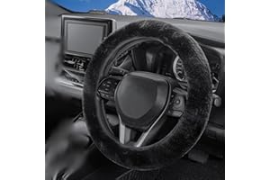 AUCANNIO Fluffy Plush Steering Wheel Cover, 36-39cm Universal Car Steering Wheel Cover, Anti-slip, Warm Plush, Protector Stretch Auto Accessory Decoration for Women and Men(Black)