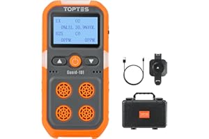 TopTes Guard-101 4 Gas Monitor Multi Gas Detector for H2S, CO, LEL and O2, with Vibration, Visual and Audible Alarms, 14h Long Battery Life, Safety Explosion-Proof, Gas Monitor for Work, Home - Orange