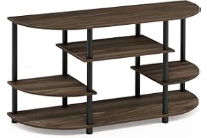 Furinno JAYA Simple Design Corner TV Stand, TV Unit, Entertainment Center, Columbia Walnut/Black