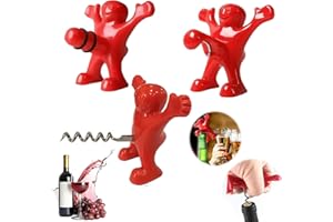 LEONSHCO Lot De 3 Tire Bouchon Homme Rouge, Bouchon Bouteille Vin, Tire Bouchon Rigolo, Decapsuleur De Bière, Ouvre Bouteille De Vin, Tire Bouchon Personnalisé, Coffret Cadeau Pour Anniversaire, Noël, Vacances