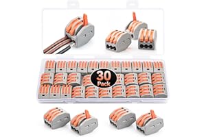 Preciva 30pcs Wire Connectors, Electrical Connector Blocks, 3 Way Compact Cable Terminals Clips Terminal Block Quick Spring, Lever Nut Assortment Conductor with Clamp 3-Port (30PCS)