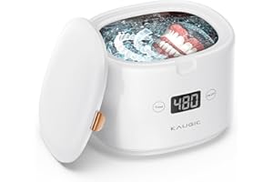 KAUGIC Ultrasonic Retainer Cleaner with Upgraded MCU, 30W/45kHz, 230ML Portable Ultrasonic Cleaner for Retainers, Mouth Guards, Dentures, Invisalign, Jewelry -White