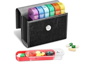 FINPAC Portapillole Settimanale 7 Giorni 4 Volte, 28 Scomparti Giornaliero Pill Box Organizzare con Borsa PU e Nome Carta, Scatola della Medicin de Viaggio, Mattino Pomeriggio Sera Notte,