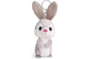 Nici 49201 Fynn Fluffy Hase Keyholder Rabbit 10cm Grey-Sustainable Companion Cuddly Animal Pendant Lanyard, Ring & Key Holder, 10 cm