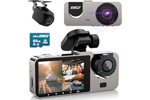 IIWEY Dash Cam Front and Rear Inside 3 Channel, Free 64GB TF Card, Enhanced 4 IR Lamps, Three Way Car Cam with Night Vision, 2.5 Inch LCD, 24H Parking Monitor, G-Sensor, Loop Recording, USB C