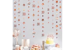 PINKBLUME Rose Gold 30. Geburtstag Dekorationen Nummer 30 Kreis Dot Twinkle Star Girlande Metallic Hanging Streamer Banner Hintergrund für ihren schmutzigen 30-jährigen Geburtstag 30 Jahre Party Supplies