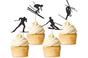 Blumomon 28 decorazioni per cupcake per lo sci, per lo sci, per le torte, per lo sport, per lo sci, per le feste, per lo sport e le feste