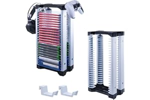 Mcbazel Universal Game Storage Tower, 23-Game Holder Rack for PS4/PS5/PS5 Slim/PS5 Pro, Xbox & Switch/Switch 2, Universal Game Storage & Organizer (Black & White)