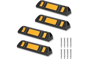 Froadp Set di Barriere Paraurti per il Parcheggio, Porta Gomme Auto da Garage, Fermaruote con Strisce Riflettenti Gialle, Cunei Stopper per Camper Pavamenti Parcheggi Giardino (2 coppie)