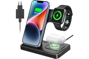 CAVN 3 in 1 Kabelloses Ladegerät, Wireless Charger Kompatibel mit iPhone 15 14 13 12 11 Pro Max/XS/X/8+, iWatch Ultra /9/8/ 7/6/SE/5/4/3/2,AirPods Pro/2/3,Galaxy S22 S21/S20/S10+,Induktive Ladestation